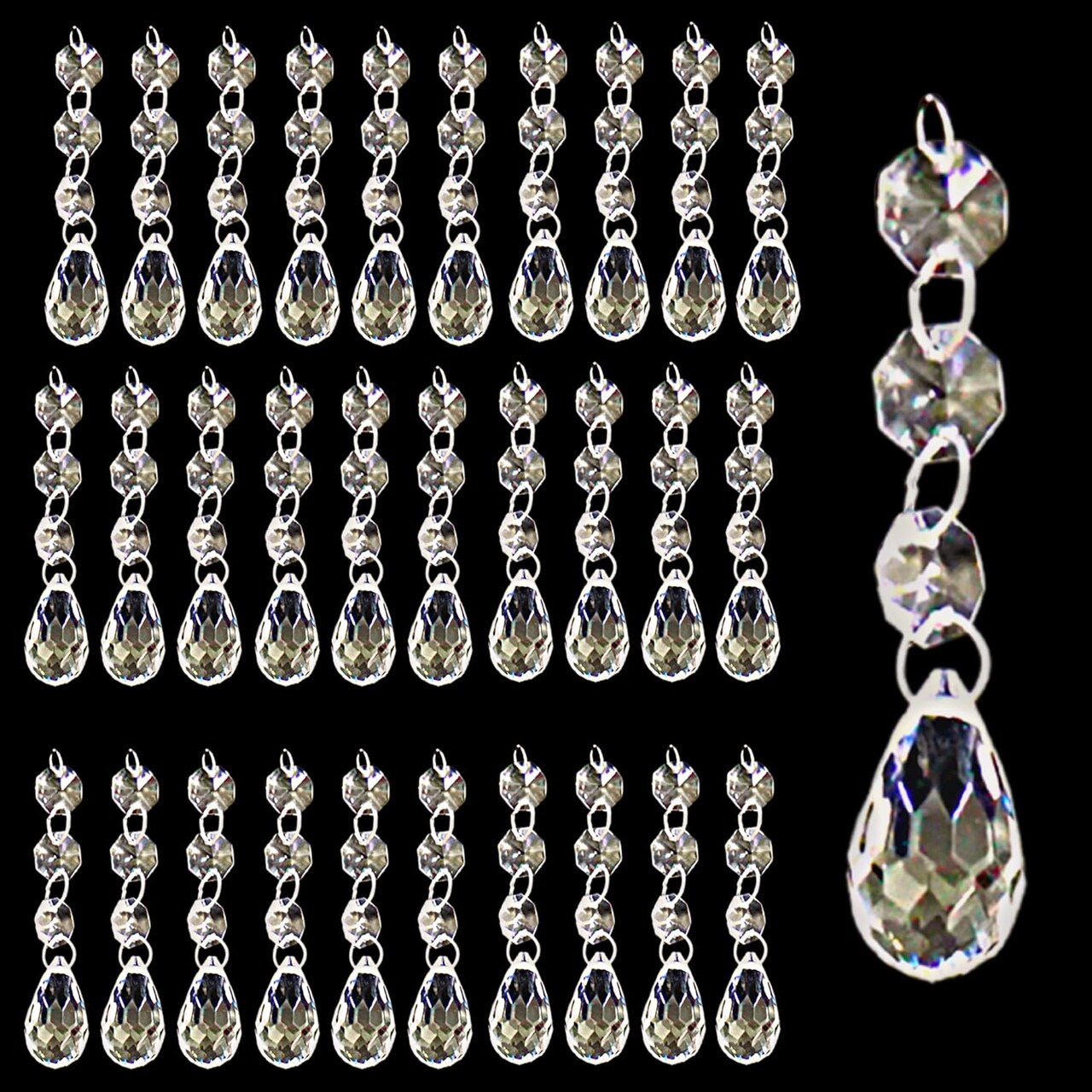 4E’s Novelty 26-Pack Teardrop Acrylic Crystal Ornaments – 3.5" Bling Drops for Christmas Decor